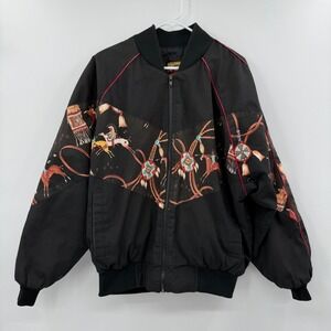 Vintage Bee Wild Bomber Jacket: Native American Pattern, Size L horses Indian